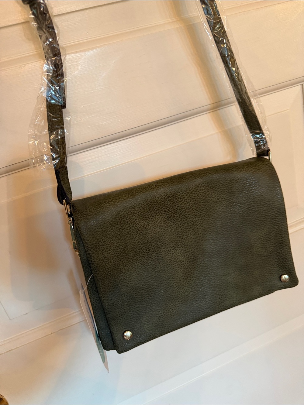 Women’s Olive Green Vegan Leather Crossbody Bag